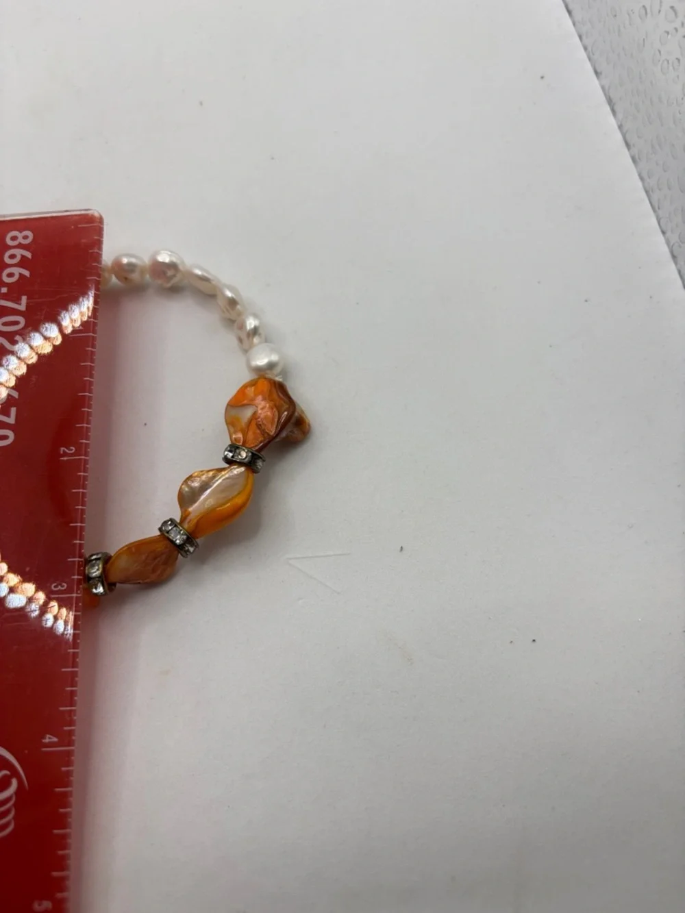 VTG Artisan necklace white freshwater baroque pearls w/orange mother of pearl - Picture 8 of 10